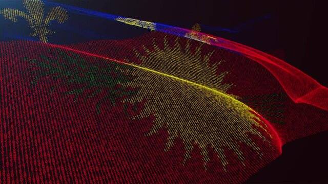 3d render. Guadeloupe digital flag with binary code texture flies in the wind. Seamless loop.