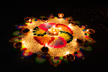 A diya rangoli made on occasion of Hindu festival 'Diwali' in India.