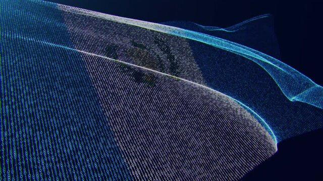 3d render. Guatemala digital flag with binary code texture flies in the wind. Seamless loop.