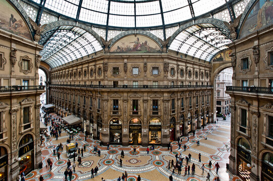 Above view of Galleria Vittorio Emanuele II in Milan on May 2, 2012. Built in 1875,the gallery is one of the most popular landmarks and shopping areas of Milano