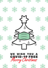 Christmas tree with mask and We wish you a covid-19 free Merry Christmas text. Editable strokes. - 392589830