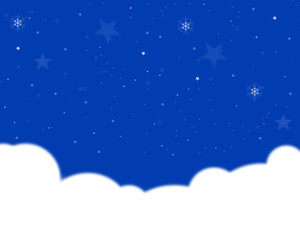 Ilustracja tło zimowe przedstawiające wieczorne niebo z opadającym śniegiem i gwiazdkami oraz śnieżnymi zaspami
