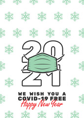 2021 with mask and We wish you a covid-19 free Happy New Year text. Editable strokes. - 392589873