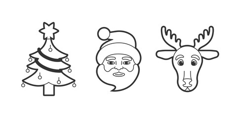 Christmas tree, Santa Claus and reindeer icons. Editable strokes. - 392589883