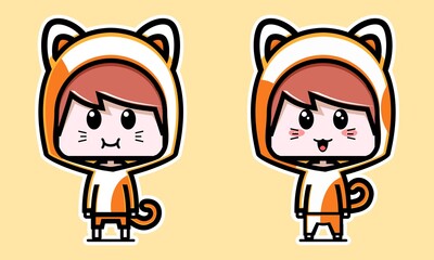 Cute boy wearing a cat costume. Illustration vector