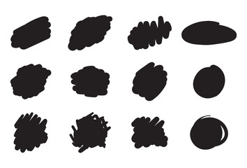 Hand drawn brush vector design elements. Ink spots. Black paint abstract shapes.