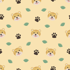 Cute animals, cartoon tigers, seamless pattern for kids. Vector background for printing on childrens clothing.