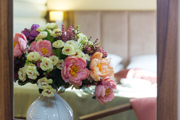 Beautiful flowers in the pot interior decoration.