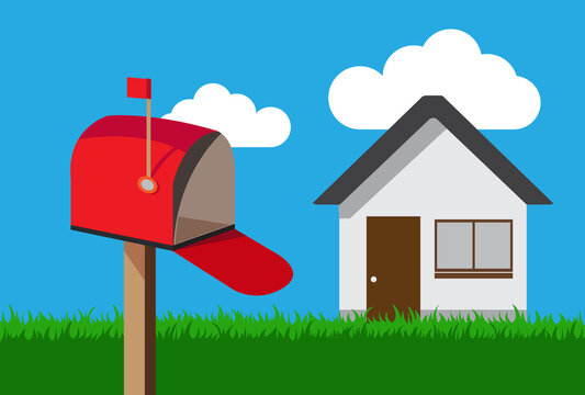 open red mailbox,  home and  grass vector design