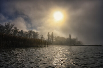 lake with fog