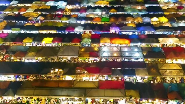 Colorful night market from aerial view in Bangkok, Thailand