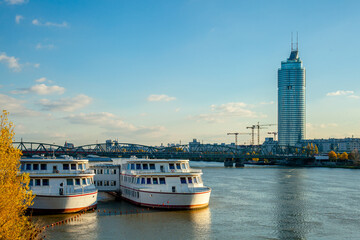 View of Vienna from the bridge on the river Danube