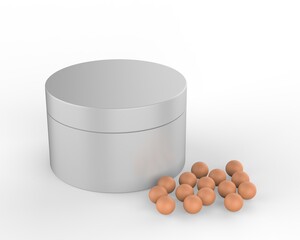 Blank Powder balls with Container for Mockup And Branding Design. 3d render illustration.