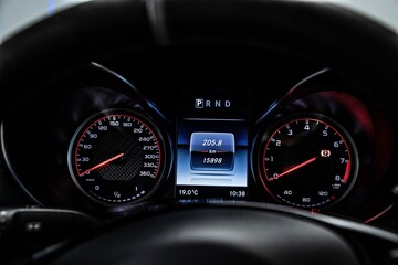 car dashboard and speedometer and other gauges