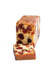 Cherry Madeira cake isolated on white background