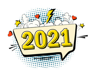 2021 New Year concept in pop art style.