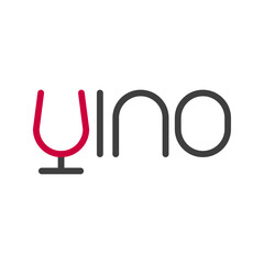 Obraz premium Logotipo con tipografía Vino en español con copa de vino en color gris y granate