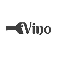 Logotipo con tipografía Vino en español en botella de vino en color gris - obrazy, fototapety, plakaty