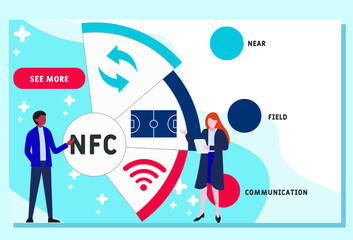 Vector website design template . NFC - Near Field Communication acronym, business concept. illustration for website banner, marketing materials, business presentation, online advertising.
