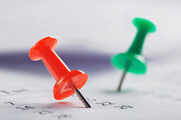 Important date and calendar appointment.Pins on calendar.