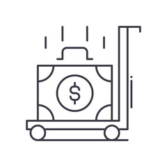 Cash and funds icon, linear isolated illustration, thin line vector, web design sign, outline concept symbol with editable stroke on white background.
