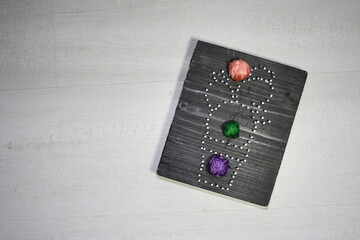 Painting of nails and threads. Sewing threads for embroidery.