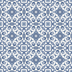 Creative color abstract geometric pattern in white  blue, vector seamless, can be used for printing onto fabric, interior, design, textile, rug, tiles, carpet.