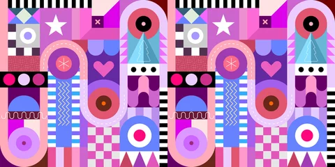 Poster Im Rahmen Nahtloses geometrisches Vektormuster mit verschiedenen Formen und dekorativen Elementen. Festlicher Hintergrund. ©  danjazzia