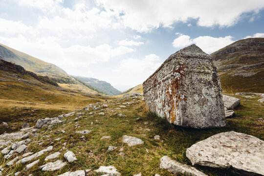Stecak, old medieval tombstone lie scattered at the plateau of Visocica mountain