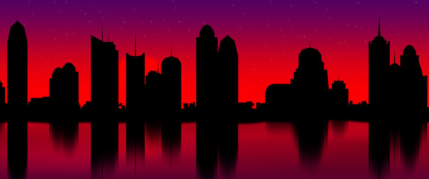 Stilisierte Skyline im Abendrot