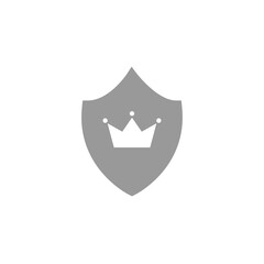 Crown on shield icon isolated on white. Royal, protection, noble sign.