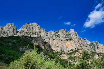 Fototapeta na wymiar Verdon Gorge, Gorges du Verdon, high limestone rocks in French Alps, Provence, France