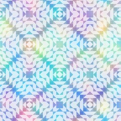 Holographic foil vivid trendy seamless geometric pattern. Opalescent psychedelic design in pastel rainbow colors. Cosmic futuristic iridescent graphic swatch.