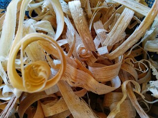 A close view of wood shavings