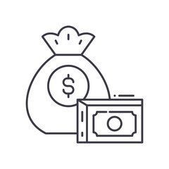 Cash money image icon, linear isolated illustration, thin line vector, web design sign, outline concept symbol with editable stroke on white background.