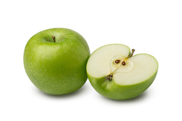 One green apple and a half isolated on white background.