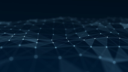 Abstract wave background with dots and lines moving in space. Technology illustration. Futuristic modern dynamic wave. 3d rendering.