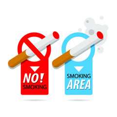 No smoking and Smoking area. smoking cigarette, fire hazard risk icon badge