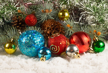 Image of beautiful Christmas decorations. Festive Christmas card..