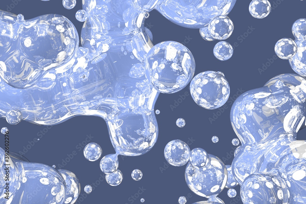 Poster blue soap shiny liquid or slime abstract gradient background 3d illustration - soft focus background