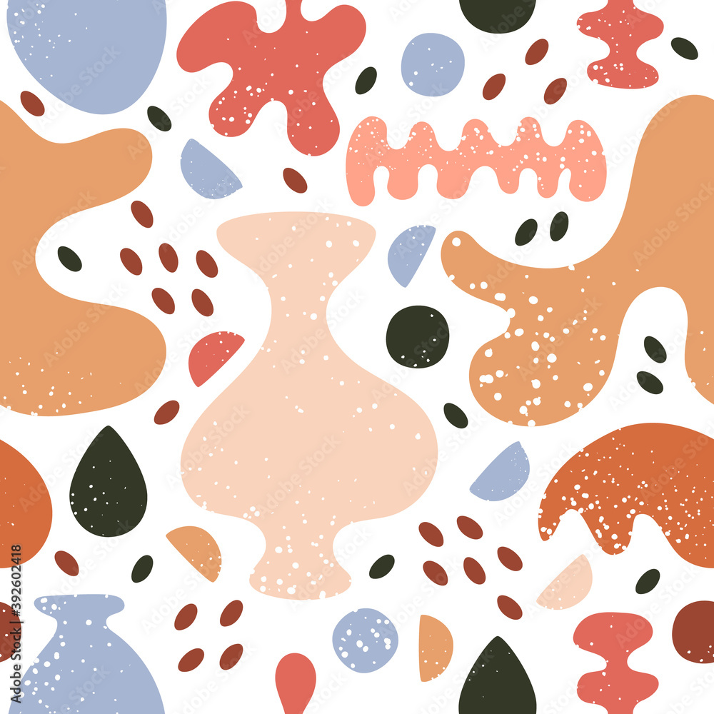 Wall mural abstract doodle background. seamless contemporary abstract shapes pattern with dynamic composition v