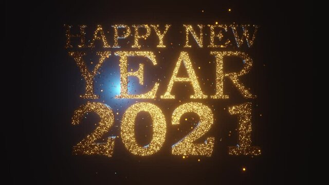 HAPPY NEW YEAR 2021 animated glitter text on black background