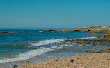 Vendée, FRANCE, photo of the ocean and the reef of the cove of Sauzaie commune of Bretignolles Sur Mer.
