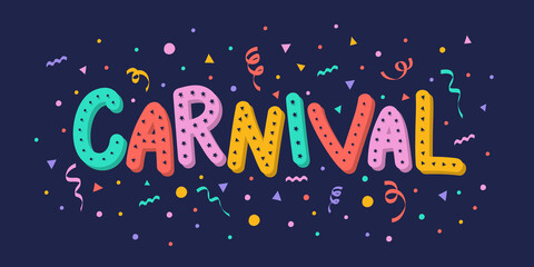 Concept of Carnival parade banner with serpentines and confetti. Vector