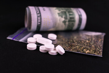 
Narcotic Devices Days Black Background Copy Space Concept Illicit Drug Trade