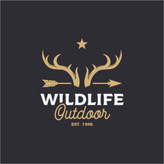 Vintage Deer horn and arrow logo design