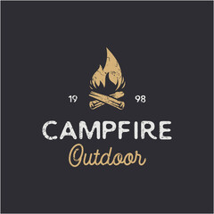 Vintage Burning bonfire with a large flame for camping logo design