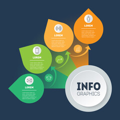 Four-month cycle. Infographic of technological or education process with 4 steps. Info graphic in the form of a sector of circle. Vector icons. Business presentation concept with four options.