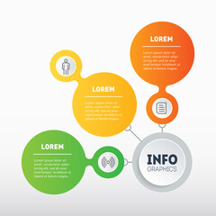 Template of info chart. Infographic or diagram of technological or education process with three directions. Brochure design template. Business presentation concept with 3 options.