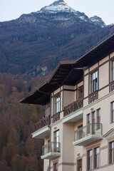 House in the mountains. Classical architecture. The mountains.